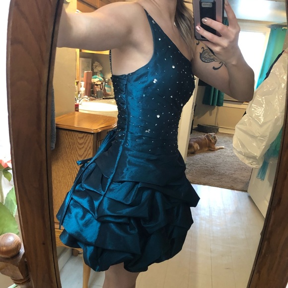 Aspeed Turquoise One Shoulder Homecoming Dress - Picture 5 of 8